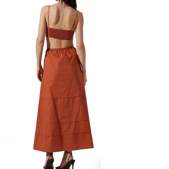 ASTR The Label Cutout Poplin Maxi Dress Brown Size Medium - Picture 2 of 10